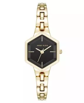 Женские кварцевые миниатюрные шестиугольные часы-браслет из черного и золотистого металла, 21 мм Anne Klein, мультиколор