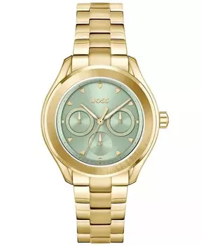 Женские кварцевые многофункциональные тонкие золотистые стальные часы с ионным покрытием Lida, 38 мм Hugo Boss, желтый