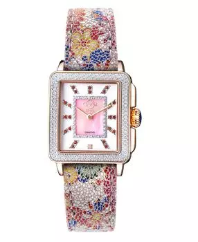 Женские кварцевые розовые кожаные часы Padova с цветочным принтом и драгоценными камнями, 30 мм GV2 by Gevril, розовый