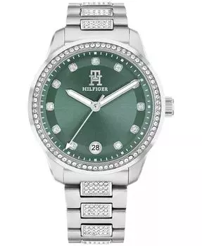 Женские кварцевые серебристые часы из нержавеющей стали с браслетом из кристаллов 36 мм Tommy Hilfiger, серебро