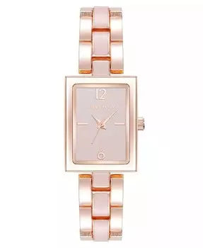 Женские кварцевые современные прямоугольные часы из металлического сплава с эмалью и розовым золотом, 21,5 мм Anne Klein, розовый