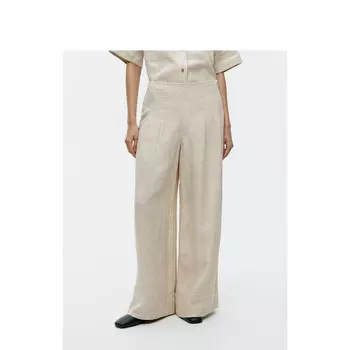 Женские льняные брюки Arket с высокой талией, бежевый