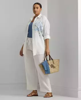 Женские льняные брюки большого размера с широкими штанинами Lauren Ralph Lauren, цвет Crudo