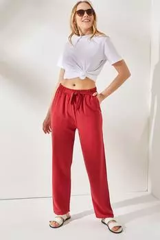 Женские льняные брюки-морковки с карманами и поясом PNT-19000213 Olalook, оранжевый