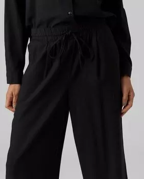 Женские льняные брюки с эластичной резинкой на талии Vero Moda, черный