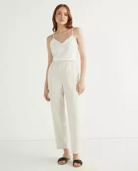 Женские льняные брюки с эластичной резинкой на талии Yas, белый