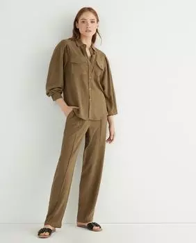 Женские льняные брюки с эластичной резинкой на талии Yas, серый