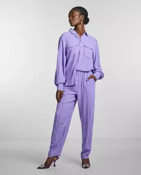 Женские льняные брюки с эластичной резинкой на талии Yas, сиреневый