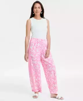 Женские льняные брюки с принтом на резинке JM Collection, красный