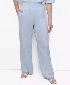 Женские льняные брюки свободного кроя на резинке DKNY, синий