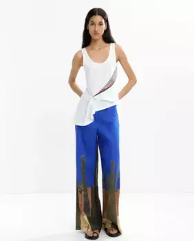 Женские льняные брюки свободного кроя с принтом в нижней части Parfois, синий