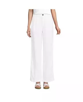 Женские льняные плиссированные брюки с высокой посадкой и широкими штанинами Lands' End, белый