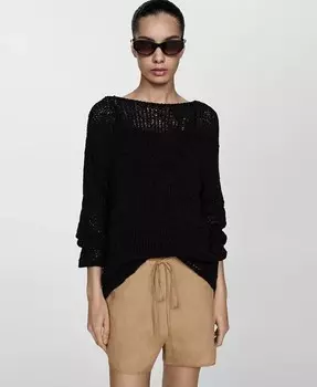 Женские льняные прямые шорты MANGO, коричневый