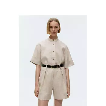Женские льняные шорты Arket с высокой талией, бежевый