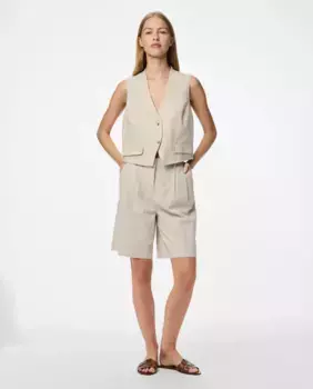 Женские льняные шорты-бермуды Pieces, бежевый