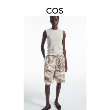 Женские льняные шорты Cos с растительным принтом, белый