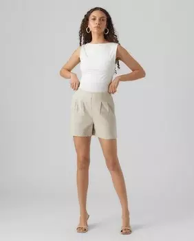 Женские льняные шорты на резинке на талии Vero Moda, бежевый