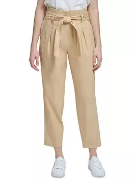 Женские льняные укороченные брюки с высокой талией Calvin Klein, цвет Tan