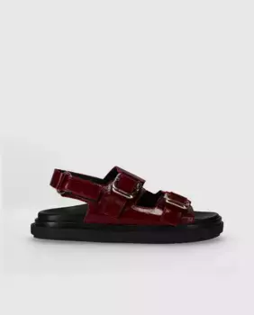 Женские лакированные босоножки на плоской подошве с ремешками и пряжками Alohas, гранатовый