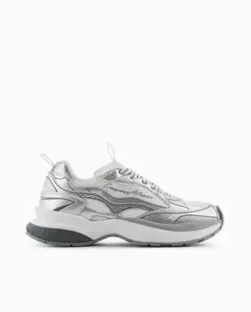 Женские ламинированные кроссовки с логотипом Emporio Armani, серебряный