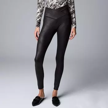 Женские леггинсы из искусственной кожи Simply Vera Vera Wang с перекрестным поясом и поясом, черный