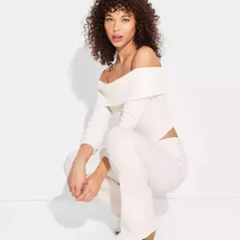 Женские леггинсы-клеш с резинкой и отворотом на талии - Wild Fable, цвет Off-White