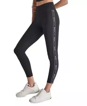 Женские леггинсы с высокой талией и логотипом на ленте DKNY, черный