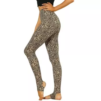 Женские леггинсы в полоску с высокой талией и эластичным поясом со штрипками ALLEGRA K, цвет Beige Leopard