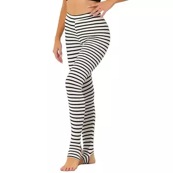 Женские леггинсы в полоску с высокой талией и эластичным поясом со штрипками ALLEGRA K, цвет Black White Stripe