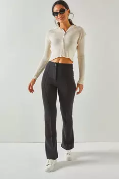 Женские легкие испанские брюки черного цвета с детальной строчкой Olalook, черный