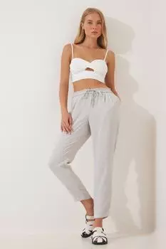 Женские легкие стильные спортивные брюки каменно-серого цвета Happiness stanbul, серый