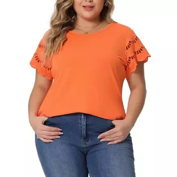 Женские летние элегантные рабочие топы больших размеров с кружевными вставками и короткими рукавами Agnes Orinda, оранжевый