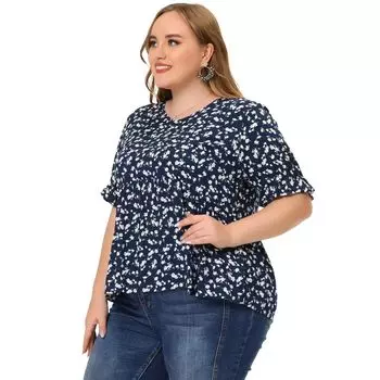 Женские летние блузки Babydoll с цветочным принтом и рюшами больших размеров Agnes Orinda, черный