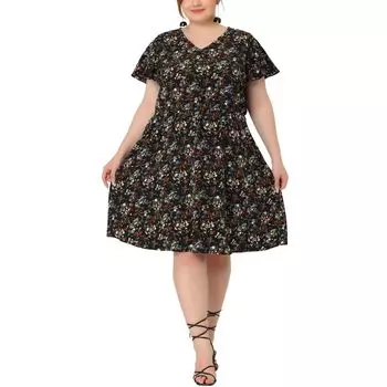 Женские летние платья больших размеров с v-образным вырезом и эластичной резинкой на талии, повседневные платья-рубашки миди с цветочным принтом Agnes Orinda, желтый