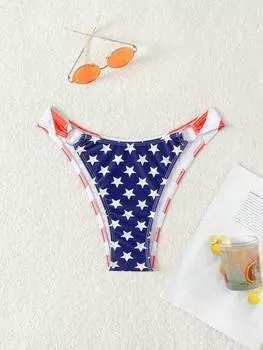 Женские летние плавки бикини SHEIN Swim со звездами и случайным принтом идеально подходят для Дня независимости, многоцветный