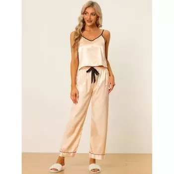 Женские летние подтяжки, мягкие пижамы из ледяного шелка, домашняя одежда, комплект из трех предметов cheibear, черный/розовый