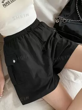 Женские летние повседневные однотонные шорты-карго с завязками на талии Dazy, черный