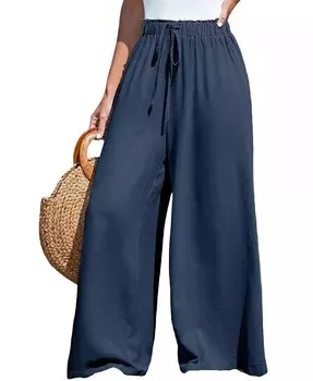 Женские летние широкие брюки с завязками Lovin CUPSHE, синий