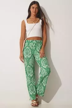 Женские летние свободные брюки-палаццо зеленого цвета с рисунком Happiness stanbul, зеленый