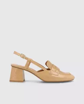 Женские лоферы на пятке на каблуке из блестящей кожи Lodi, бежевый