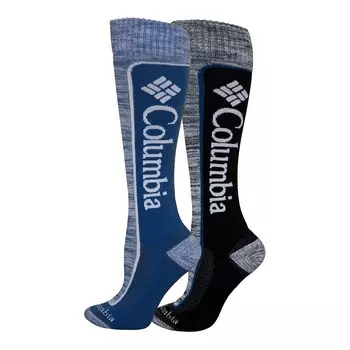 Женские лыжные носки до колена Columbia Thermolite, 2 пары цветных блоков, цвет Mtn Blue Black