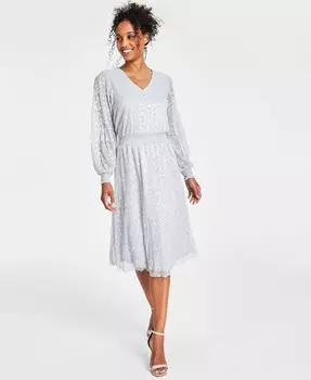 Женские миди цвета металлик с v-образным вырезом Fit & Расклешенное платье MSK, серебро