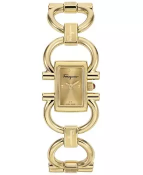 Женские мини-часы Salvatore Ferragamo Double Gancini с золотым ионным браслетом из нержавеющей стали, 14x21 мм