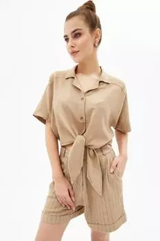 Женские мини-льняные шорты в полоску P21s201-2091 Pattaya, бежевый