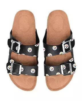 Женские мини-сандалии с двойной пряжкой и принтом Pittsburgh Steelers Foco, черный