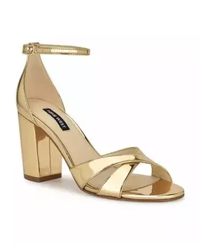 Женские модельные босоножки с открытым носком на блочном каблуке Saile Nine West, золото