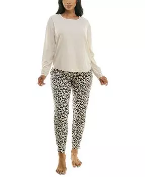 Женские модели с принтом, 2 шт. Пижамный комплект с длинными рукавами Roudelain, коричневый