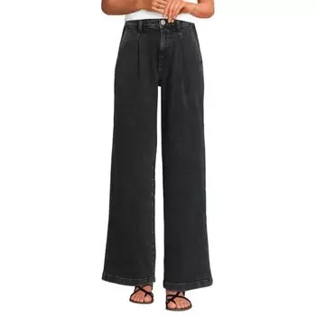 Женские мягкие джинсы с высокой посадкой и широкими штанинами со складками Lands' End, цвет black wash