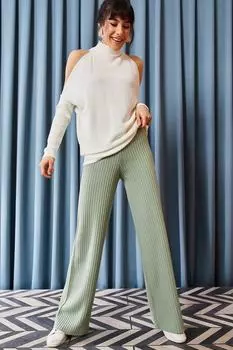 Женские мятно-зеленые брюки из плотного трикотажа на шнуровке Olalook, зеленый