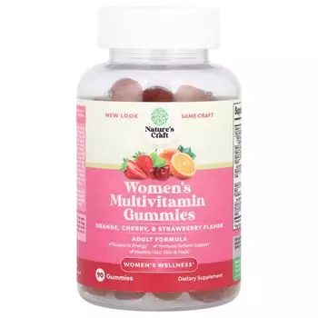Женские мультивитаминные жевательные конфеты, апельсин, вишня и клубника, 90 жевательных конфет Nature'S Craft
